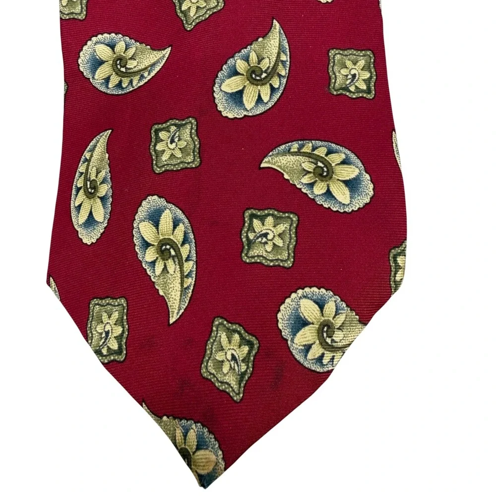Vtg Oscar de la Renta Couture Collection Silk Tie Burgundy Paisley Medallion USA